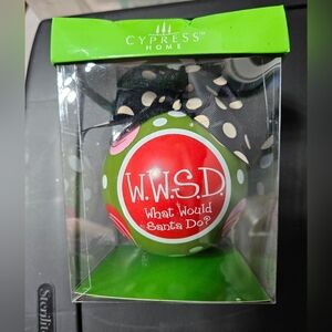 Cypress Home Christmas W.W.S.D. Ornament NWT  Black Polka Dot Bow.